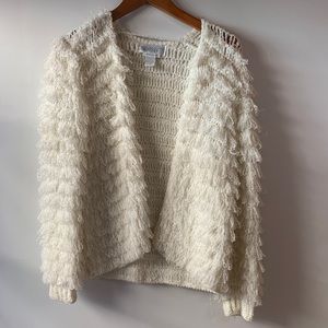 Vintage white hand crocheted shag cardigan